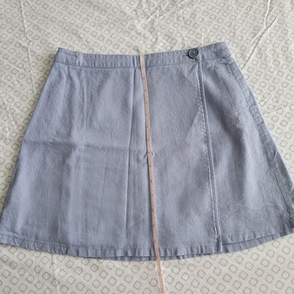Vintage Style Light Blue Wrap Around Linen Mini Skirt